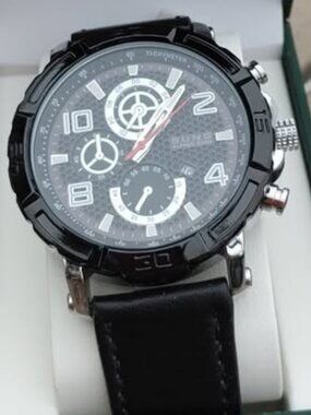 NWT Alfred Sung Men's Black Chronograph Sport Watch Leather Strap